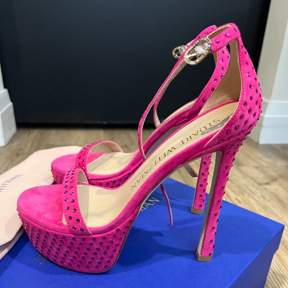 NEW Stuart Weitzman Nudistcurve Hollywood Shine Platform Sandal, Magenta, Size7B - Picture 1 of 9